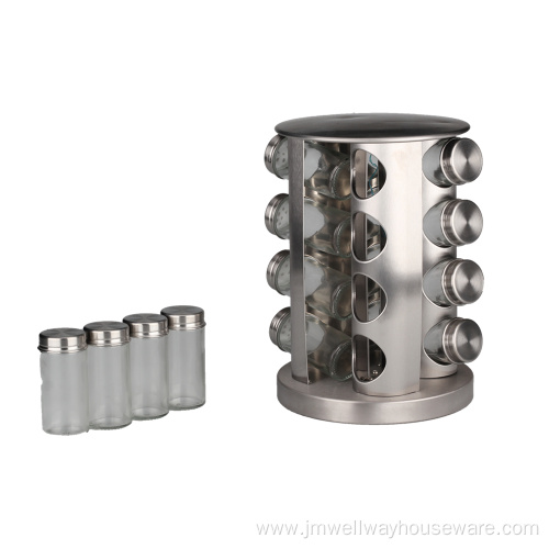 Spice Rack with 16 Glass Jar Bottles